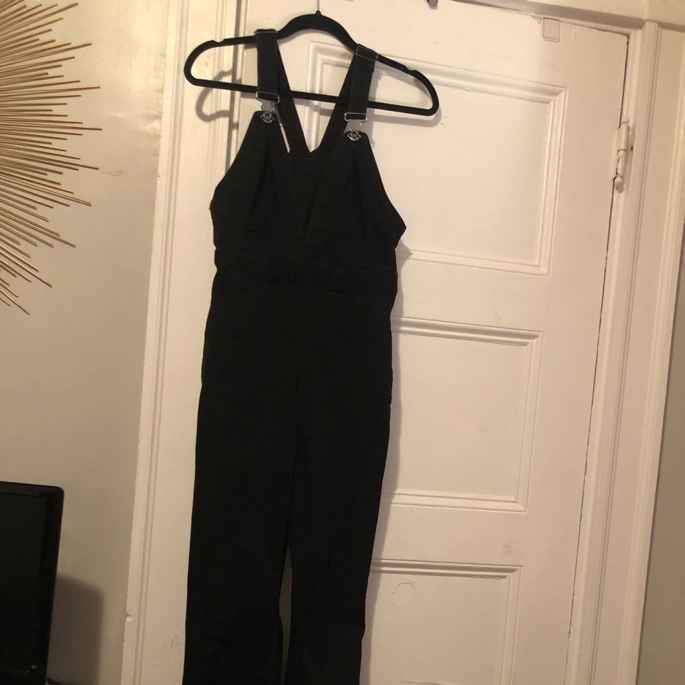 Free People Black Denim Overalls